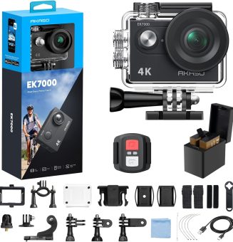 AKASO EK7000 4K30fps Action Camera - 131ft Waterproof Camera with EIS 4X Zoom Remote Control Ultra HD 20MP Underwater Camera with Accessories Kit