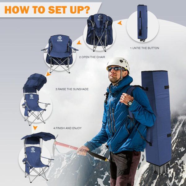 Camping Chair, Oversized Folding Chair with Canopy, Portable Outdoor Chair with Arms, Cup Holder and Carry Bag for Camping, Fishing, Beach, and Sports, Navy Blue - Image 5