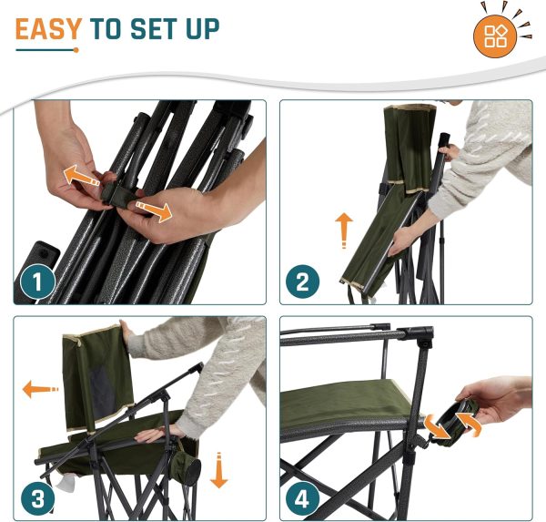 Oversized Folding Camping Chairs for Adults Heavy Duty Camp Chair Support 400 LBS Steel Frame Metal Arm Lawn Chairs with Swivel Cup Holder & Hollow Backrest Extra Large Outdoor Chairs Green - Image 6