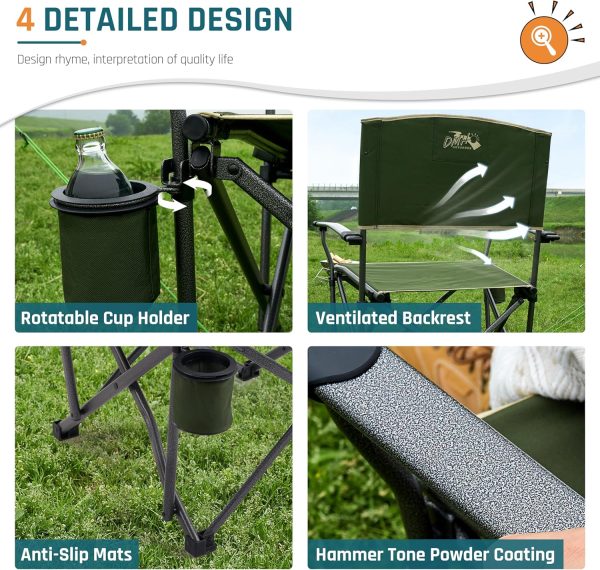 Oversized Folding Camping Chairs for Adults Heavy Duty Camp Chair Support 400 LBS Steel Frame Metal Arm Lawn Chairs with Swivel Cup Holder & Hollow Backrest Extra Large Outdoor Chairs Green - Image 7