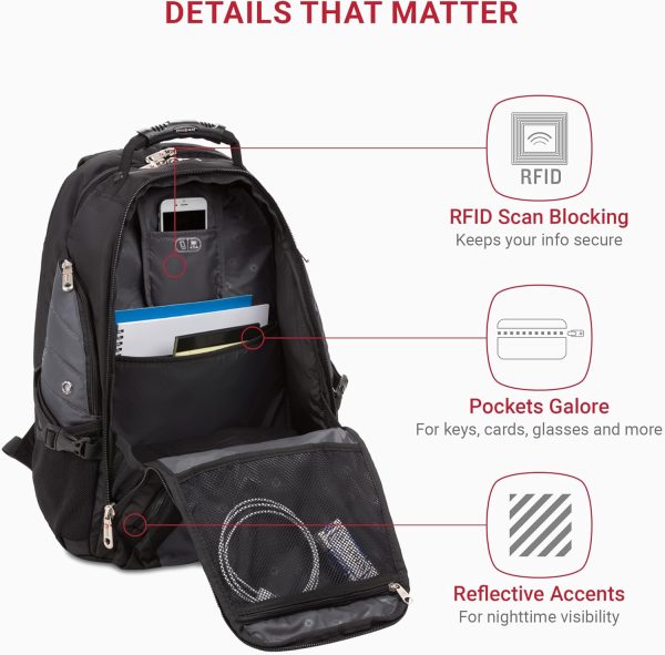 SwissGear 1900 Scansmart TSA 17 Laptop Backpack, Grey/Black, 19-Inch - Image 3