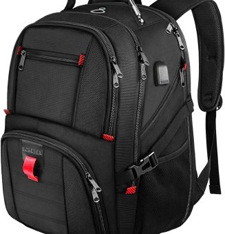 YOREPEK Travel Backpack, Extra Large 50L Laptop Backpacks for Men Women, Water Resistant College Backpacks Airline Approved Business Work Bag with USB Charging Port Fits 17 Inch Computer, Black