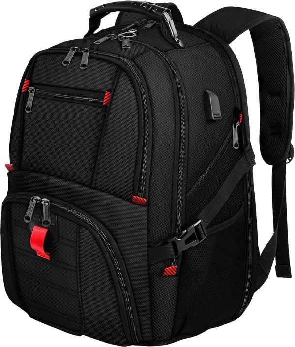 YOREPEK Travel Backpack, Extra Large 50L Laptop Backpacks for Men Women, Water Resistant College Backpacks Airline Approved Business Work Bag with USB Charging Port Fits 17 Inch Computer, Black - Image 9
